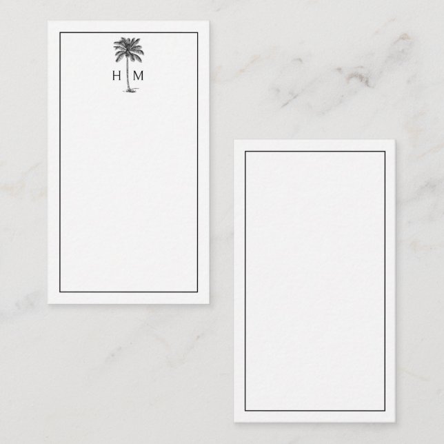 Black and White Palm Palmetto Tree Monogram Card (Front/Back)