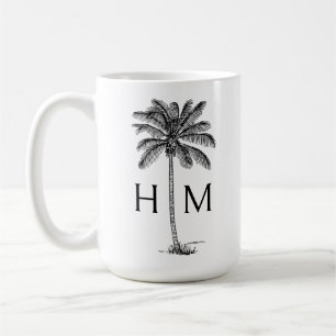 Black and White Palm Palmetto Tree Monogram Coffee Mug