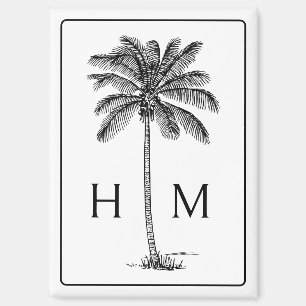 Black and White Palm Palmetto Tree Monogram Magnet