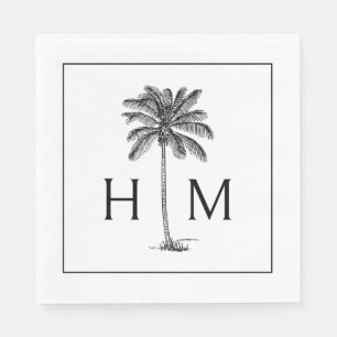 Black and White Palm Palmetto Tree Monogram Napkin