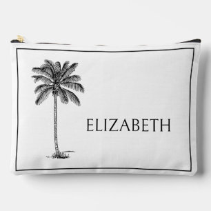 Black and White Palm Palmetto Tree Personalized Accessory Pouch