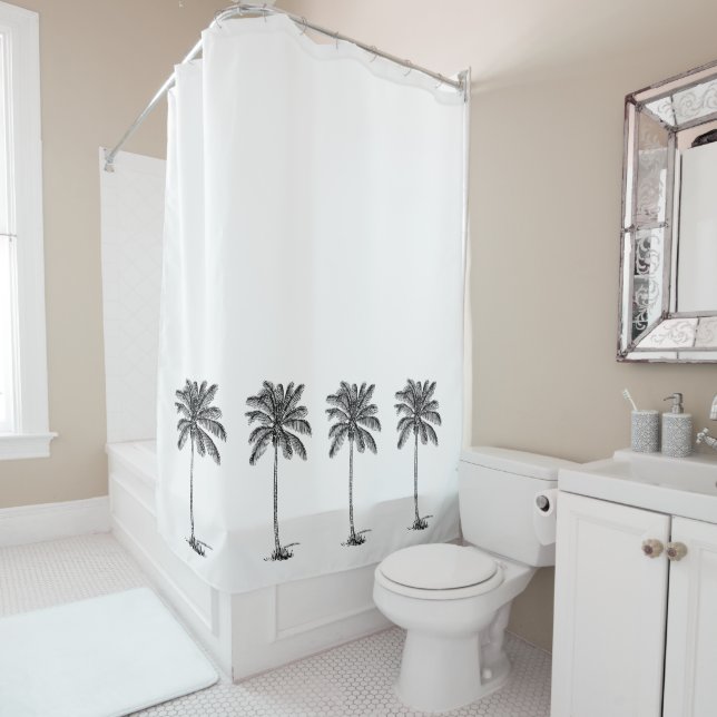 Black and White Palm Palmetto Trees Shower Curtain (In Situ)