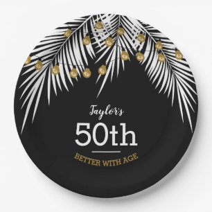 Black and White Palms 50th Birthday Party Paper Plate