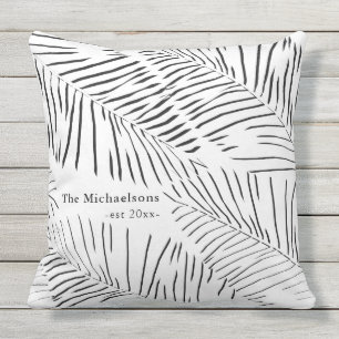 Black and White Palms with Family Name and Year Cushion