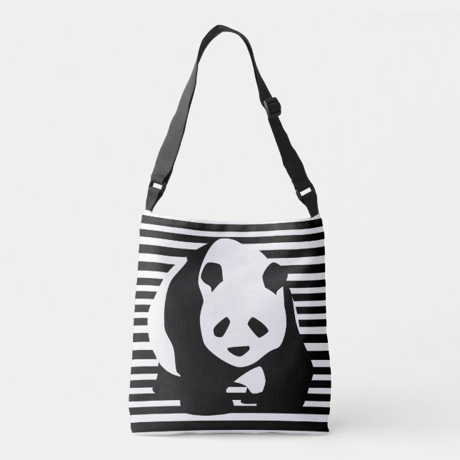 Black and White Panda and Stripes Crossbody Bag (Back)