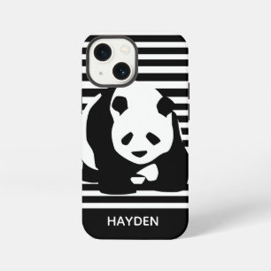 Black and White Panda and Stripes Personalised iPhone 13 Mini Case