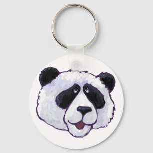 Black and White Panda Bear Head Key Ring