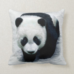 BLACK AND WHITE PANDA BEAR IN THE SNOW PILLOW