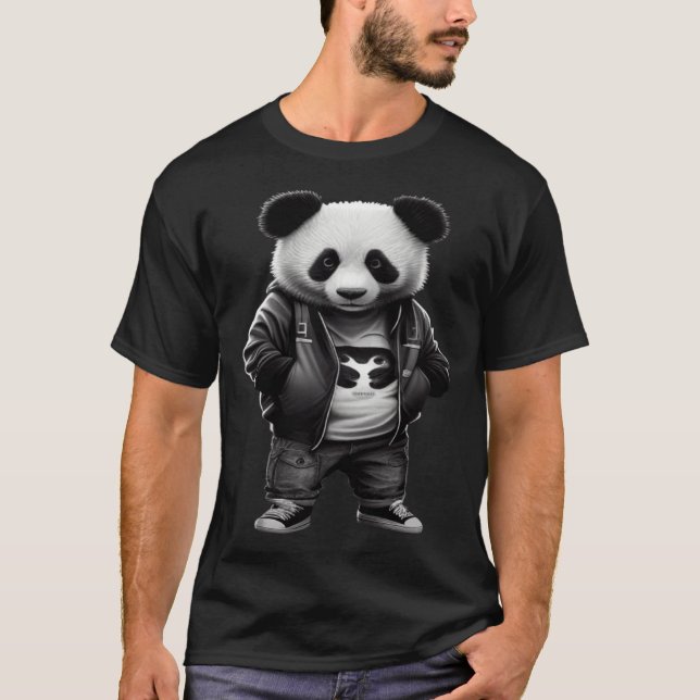 Black and white panda with cool cute sportswear T-Shirt (Front)