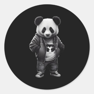 Black And White Panda With Sportswear Classic Round Sticker