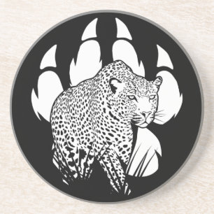 Black and White Panther Footprint Graphic Design Coaster