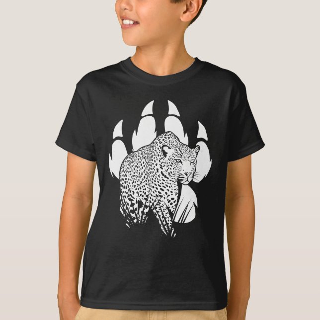 Black and White Panther Footprint Graphic Design T-Shirt (Front)