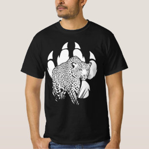 Black and White Panther Footprint Graphic Design T-Shirt