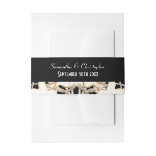 Black and white paper cut lace damask wedding invitation belly band