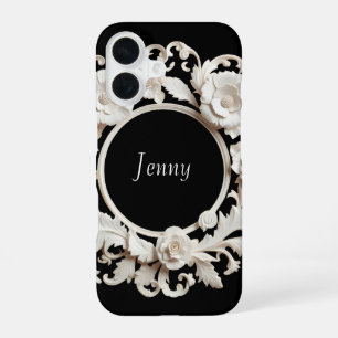black and white paper flower frame Iphone 16 case