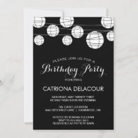 BLACK AND WHITE PAPER LANTERNS BIRTHDAY INVITATION