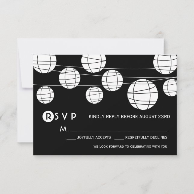 Black and White Paper Lanterns Wedding RSVP Card (Front)
