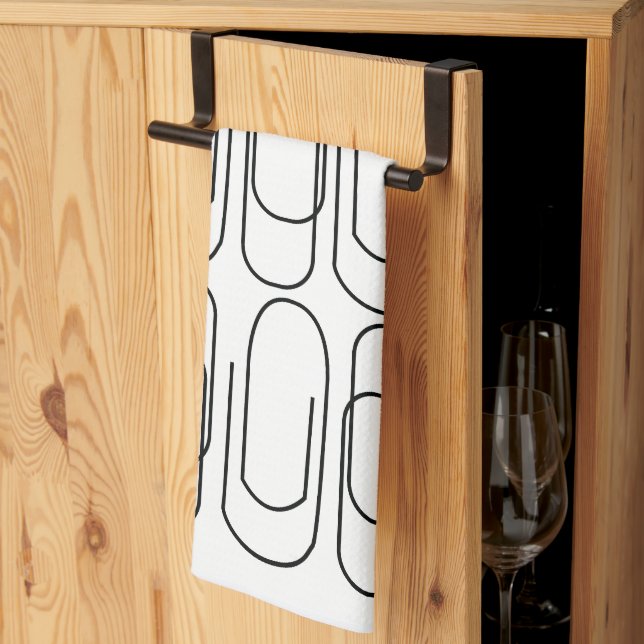 Black and White Paperclip Pattern Tea Towel (Thirds Fold)