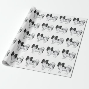 Black And White Papillon Cute Cartoon Dog Pattern Wrapping Paper