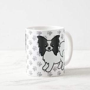 Black And White Papillon Cute Cartoon Dog & Paws Coffee Mug