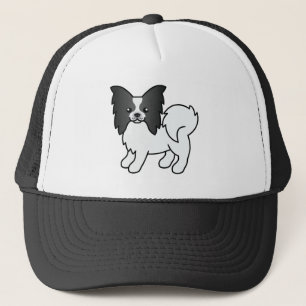 Black And White Papillon Cute Cartoon Dog Trucker Hat