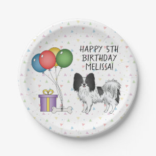 Black And White Papillon Cute Dog - Birthday Paper Plate
