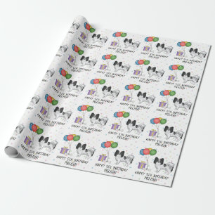 Black And White Papillon Cute Dog - Birthday Wrapping Paper
