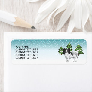 Black And White Papillon Cute Dog In Winter Forest Return Address Label