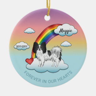 Black And White Papillon Cute Dog Rainbow Memorial Ceramic Ornament