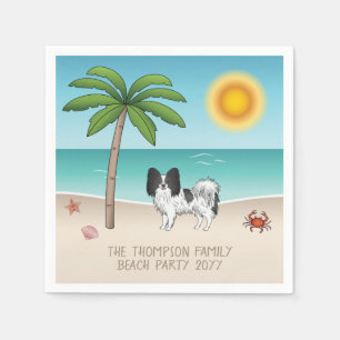 Black And White Papillon Dog Tropical Summer Beach Napkin