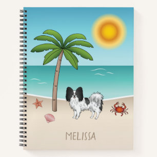 Black And White Papillon Dog Tropical Summer Beach Notebook
