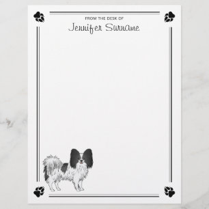 Black And White Papillon Dog With Paws And Text Custom Letterhead