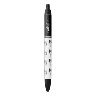 Black And White Papillon Dogs With Custom Name Ink Pen