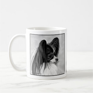Black and White Papillon Drawing by Glenda Harlan Coffee Mug
