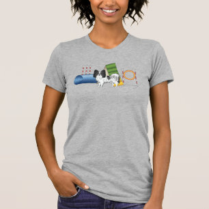 Black And White Papillon With Agility Equipment T-Shirt