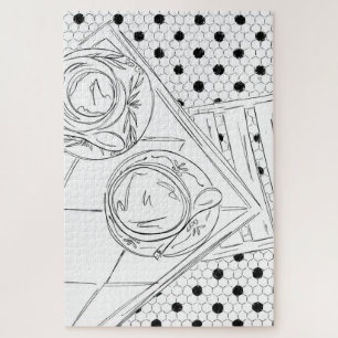 Black and White Paris Bistro Table Jigsaw Puzzle