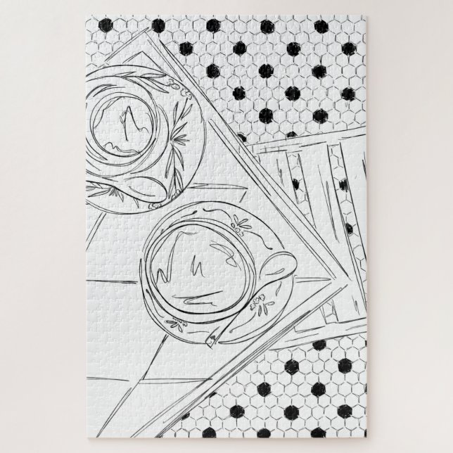 Black and White Paris Bistro Table Jigsaw Puzzle (Vertical)