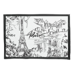 Black and White Paris Eiffel Toile  Pillowcase