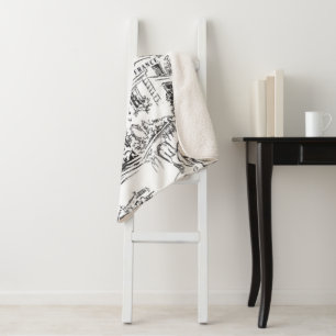 Black and White Paris Eiffel Toile Sherpa Blanket