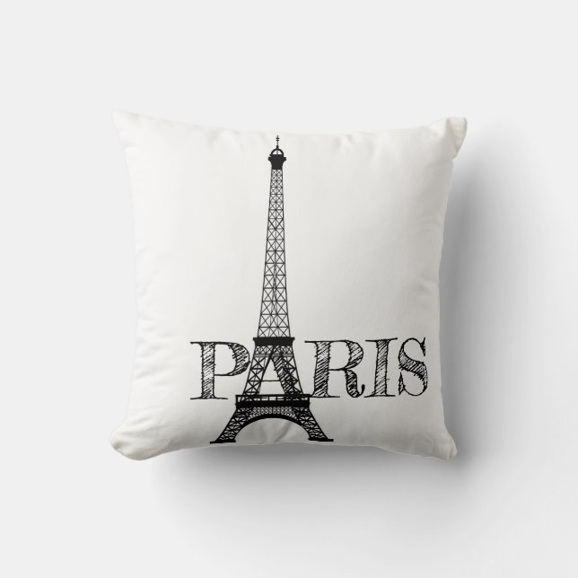 Black and White Paris Eiffel Tower Cushion (Front)