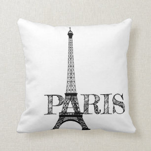 Black and White Paris Eiffel Tower Cushion