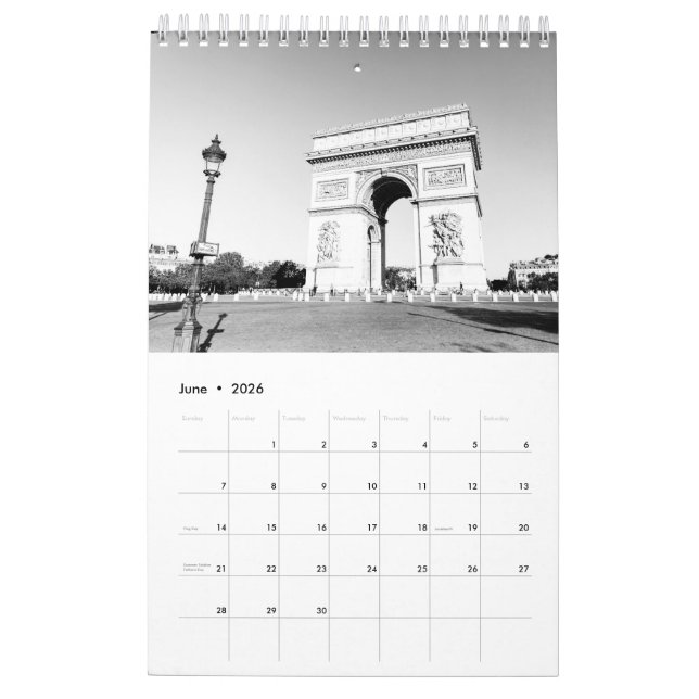 Black and White Paris Home Decor Calendar (Jun 2026)
