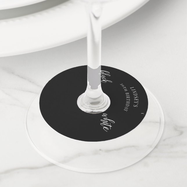 Black and White Party Wine Glass Tag (Close Up)