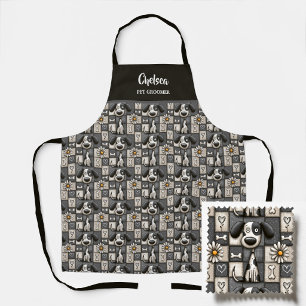 Black and White Patchwork Dog Pattern Pet Groomer Apron