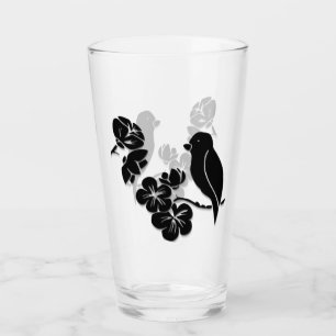 Black and White Pattern Bird Glass