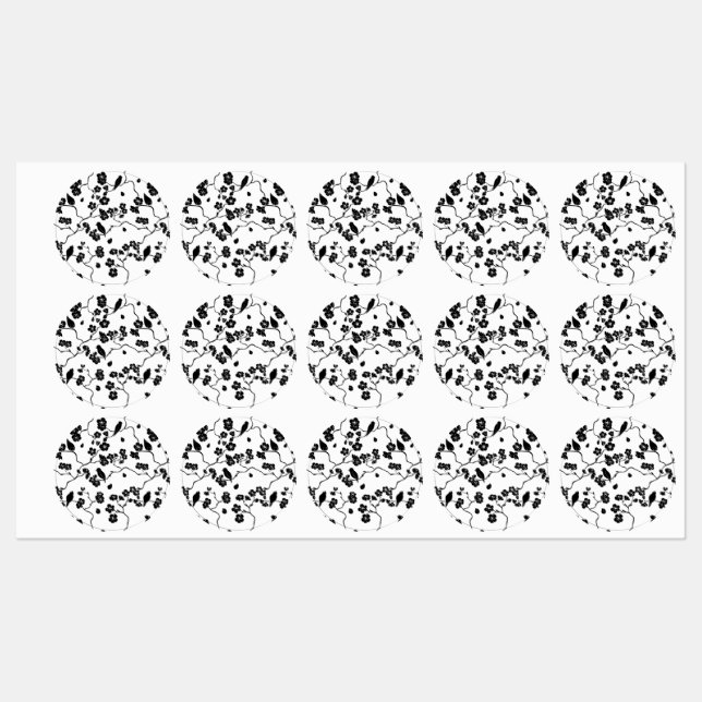 Black and White Pattern Birds on Cherry Blossoms   (Sheet)