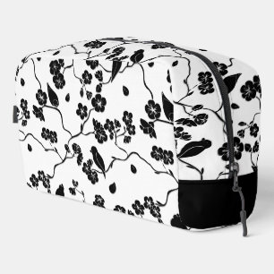 Black and White Pattern Birds on Cherry Blossoms   Dopp Kit