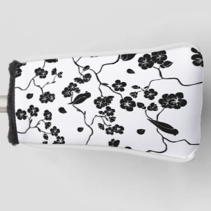 Black and White Pattern Birds on Cherry Blossoms Golf Head Cover