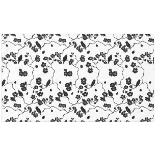 Black and White Pattern Birds on Cherry Blossoms   Tablecloth