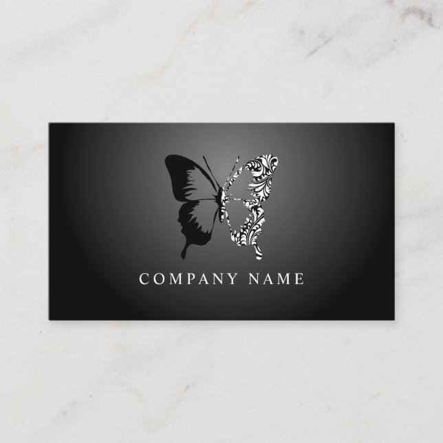 Black and White Pattern Butterfly Business Card (Front)